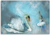Trend24 - Canvas Schilderij - Swan En Ballerina - Schilderijen - Voor Jongeren - 60x40x2 cm - Blauw