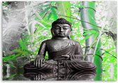 Trend24 - Canvas Schilderij - Boeddha Met Bladeren - Schilderijen - Oosters - 120x80x2 cm - Groen