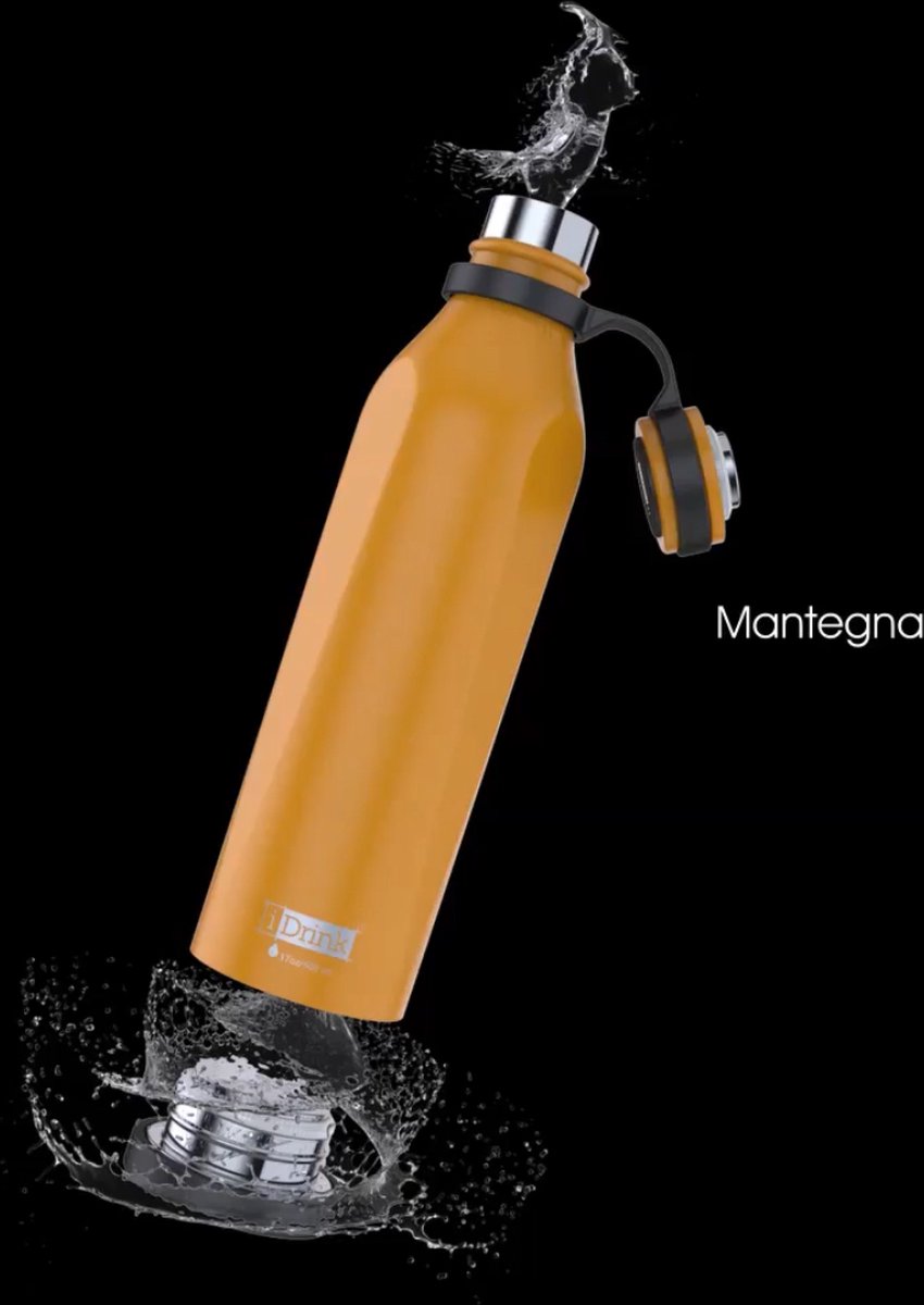 i-Drink- B-Evo - Mango Mantegna - okergeel - thermofles 500 ml - roestvrij staal - houdt warme dranken tot 12 uur warm en koude dranken tot 20 uur fris - verwijderbare bodem ideaal om binnenin schoon te maken