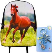 Sac à dos Horse - sac à dos cheval marron - 42cm x 28cm x 12cm - avec porte-clés en métal 5 pièces