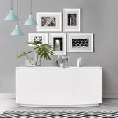 Eigentijds dressoir 3 deuren + LED - Glanzend wit - FLORENCE - L 180 x D 50 x H 81,5 cm