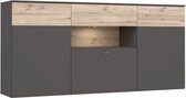 Dressoir 3 deuren 1 lade + LED - Eiken en grijs decor - L 194.8 x D 41.3 x H 94.5 cm - COMO