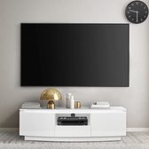 TV-meubel 2 deuren + 1 lade + LED - Modern - Glanzend wit - L 140 x D 45 x H 41 cm - FLORENCE