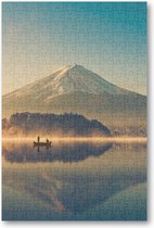 Mount Fuji bij Kawaguchimeer - Zonsopkomst - 252 Stukjes puzzel voor volwassenen - Minimalist - Landschap - Natuur