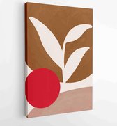 Earth tone natuurlijke kleuren gebladerte lijntekeningen boho planten tekening met abstracte vorm 4 - Moderne schilderijen – Verticaal – 1912771906 - 40-30 Vertical