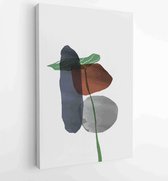 Botanische muur kunst vector set. Gouden gebladerte lijntekening met abstracte vorm 2 - Moderne schilderijen – Verticaal – 1899845980 - 80*60 Vertical