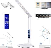 Bureaulamp - Burolamp - Bedlamp - Leeslamp - Nachtlamp –Ledlamp - LED – Met Klok - Wekker en tempratuurmeter - Keur licht - Warm wit tot Daglicht – Dimbaar – Wit