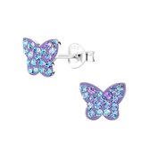Joy|S - Zilveren vlinder oorbellen - kristal paars blauw - 9 x 7 mm