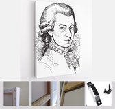 Wolfgang Amadeus Mozart (1756-1791) portret in de illustratie van de lijnkunst. Hij was een productieve en invloedrijke componist van het klassieke muziektijdperk - Modern Art Canv