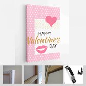 Onlinecanvas - Schilderij - Happy Valentines Day Kaarten. Handgetekende Romantische Belettering Art Verticaal - Multicolor - 115 X 75 Cm