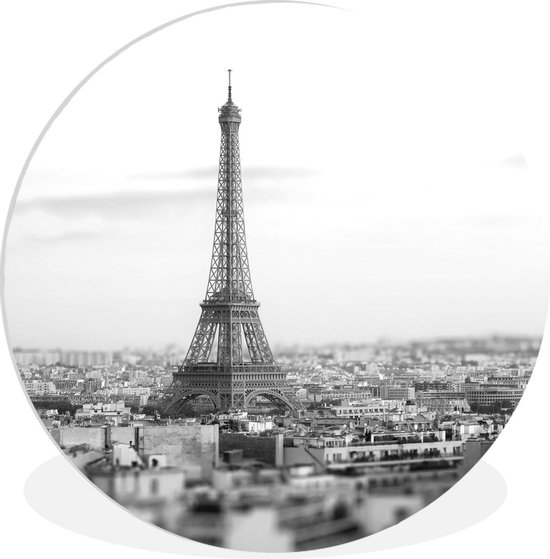 WallCircle - Wandcirkel ⌀ 30 - Parijs in pastel kleuren - zwart wit - Ronde schilderijen woonkamer - Wandbord rond - Muurdecoratie cirkel - Kamer decoratie binnen - Wanddecoratie muurcirkel - Woonaccessoires