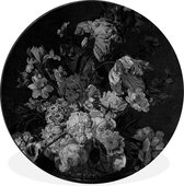 WallCircle - Wandcirkel - Muurcirkel - Stilleven met bloemen - Schilderij van Cornelia van der Mijn - zwart wit - Aluminium - Dibond - ⌀ 120 cm - Binnen en Buiten XXL