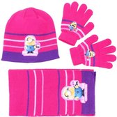 Roze-paarse set: sjaal, handschoenen, muts MINIONS