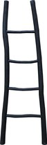 Ladder teakhout TAPS, HAND GESCHILDERD, hoog 150 cm bovenaan 35 onderaan 55 cm ZWART