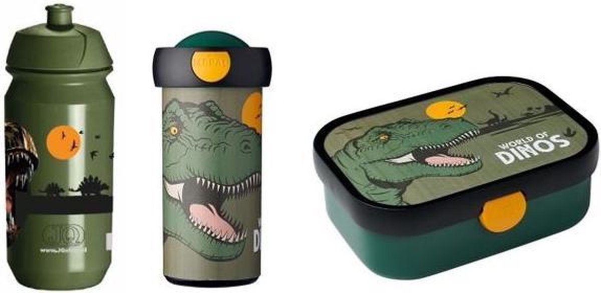 Dino Mepal Lunchbox, schoolbeker en JQ Bidon 500ML