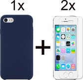 iParadise iPhone 5/5s/SE 2016 hoesje donker blauw siliconen case - 2x iPhone 5/5S/SE 2016 Screenprotector screen protector