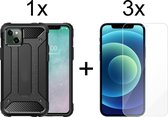 iPhone 13 hoesje shock proof case zwart apple armor - 3x iPhone 13 Screenprotector