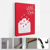 Valentijnsdag vector kaartenset met hartjes en liefde romantische berichten in rode, grijze en witte kleuren - Modern Art Canvas - Verticaal - 1866586480