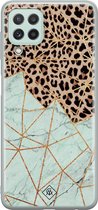 Samsung A22 4G hoesje siliconen - Luipaard marmer mint | Samsung Galaxy A22 4G case | Bruin | TPU backcover transparant