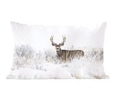 Sierkussen Cerf pour intérieur - Cerf en hiver - 50x30 cm - Coussin intérieur rectangulaire en coton
