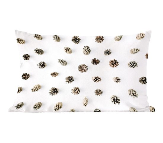 Sierkussens - Kussentjes Woonkamer - 50x30 cm - Winter - Dennenappel - Wit - Kerstversiering - Kerstdecoratie voor binnen - Woonkamer