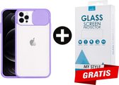 Backcase CamShield Slide Cover Camera Bescherming iPhone 11 Pro Paars - Gratis Screen Protector - Telefoonhoesje - Smartphonehoesje