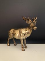 Copper standing deer big antlers 20 cm hoog - rendier - hert - metaal koperkleur - figuur - kerststukje - kerstdecoratie - kerstitem - accessoire - interieur - landelijk - industri