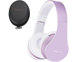 PowerLocus P1 Bluetooth Koptelefoon – Draadloos – Over Ear – Met Microfoon – Inklapbaar - incl. Hoes – Wit/Paars
