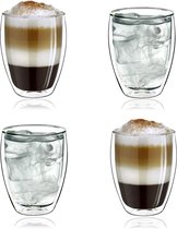 Dubbelwandige Koffieglazen - 350 ml x 4 stuks + 1 gratis espressoglaasje - IJskoffie glas - Ice coffee - Dubbelwandige Koffiekopjes - Theeglazen - Dubbelwandige glazen