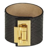 BELUCIA dames armband ZK-01 kalfsleer mat zwart, goudkleurig, maat 17 cm