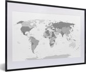 Fotolijst incl. Poster - Wereldkaart - Topografie - Kleuren - Kind - Jongen - Meiden - 60x40 cm - Posterlijst