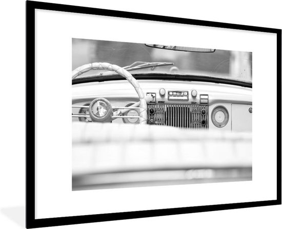 Cadre photo avec affiche Zwart Wit- Intérieur d'une voiture ancienne - noir  et blanc -... | bol.