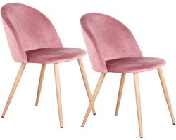 Luxiqo Eetkamerstoel set van 2 | Roze | Fluweel | Velvet | Houten poten | Design eetkamerstoel
