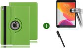 Hoes geschikt voor iPad 2021/2020/2019 (10.2 inch) draaibaar + screenprotector - tempered glass + stylus pen - Groen
