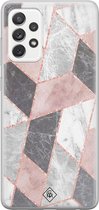 Samsung A52s hoesje siliconen - Stone grid marmer | Samsung Galaxy A52s case | Roze | TPU backcover transparant