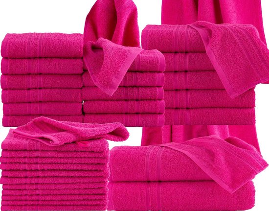 Homéé voordeelpak 33 delige handdoeken set 3 badlakens 6 handdoeken 12 gastendoekjes 12 washandjes fuchsia 100% katoen 400g. m²