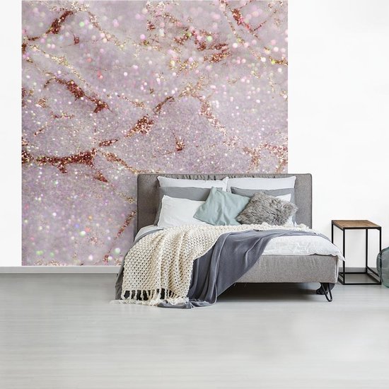 Papier peint - Papiers Papier peint photo Marbre - Violet - Glitter - Largeur 220 cm x Hauteur 220 cm