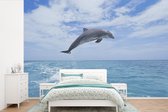 Behang - Fotobehang Dolfijn - Zee - Lucht - Breedte 600 cm x hoogte 400 cm