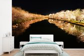 Behang - Fotobehang Kersenboom - Bloesem - Licht - Breedte 390 cm x hoogte 260 cm