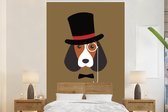 Papier peint photo vinyle - Portrait d'un chien avec un chapeau haut de forme largeur 160 cm x hauteur 240 cm - Tirage photo sur papier peint (disponible en 7 tailles)