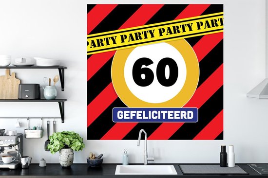 Stickers muraux - Film autocollant - Anniversaire - 60 ans - Rayures - 120x120 cm - Film adhésif - Stickers muraux muraux Chambre d'enfant - Papier peint autocollant XXL - Papier peint autocollant - Film autocollant