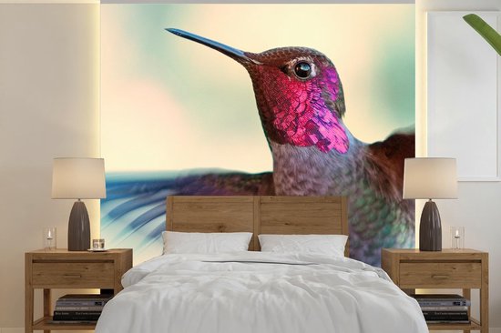 Un gros plan d'un colibri de couleur rose mâle papier peint photo 260x260 cm - Tirage photo sur papier peint