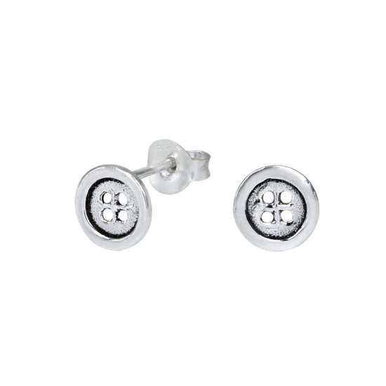 Joy|S - Zilveren knoop oorbellen - 7 mm - geoxideerd