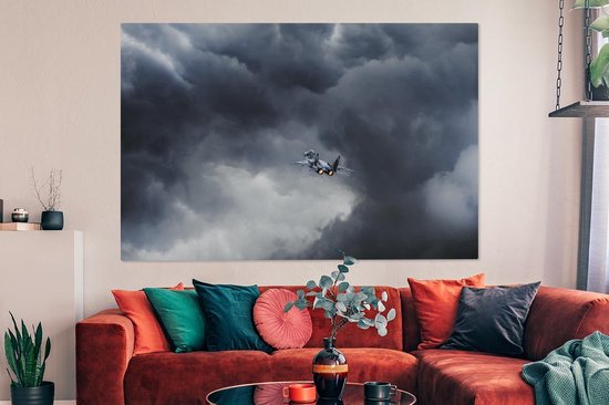 Avion de chasse vole dans les airs 180x120 cm - Tirage photo sur toile (Décoration murale salon / chambre) XXL / Groot format!