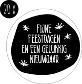 20x  Sticker Kerst / Oud & Nieuw | FIJNE FEESTDAGEN EN EEN GELUKKIG NIEUWJAAR | 45 mm | zwart & wit