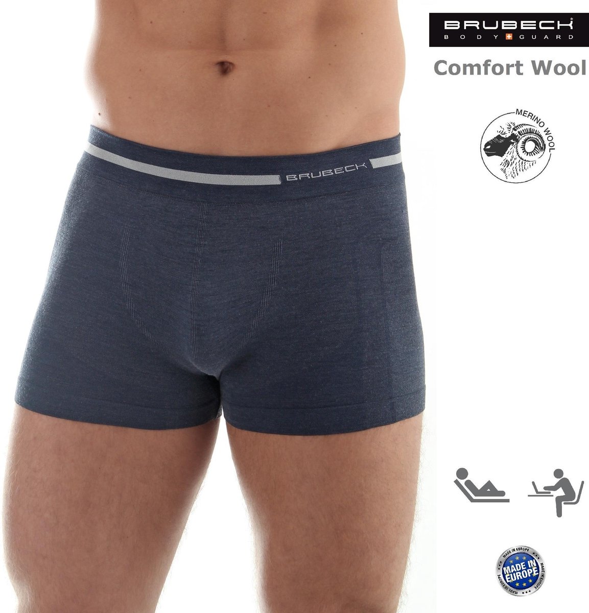 Brubeck Comfort | Heren Onderbroek - Boxershort Naadloos met Merino Wol - Donker Jeans - L