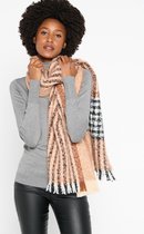 LOLALIZA Geblokte sjaal met franjes - Bruin - Maat One size