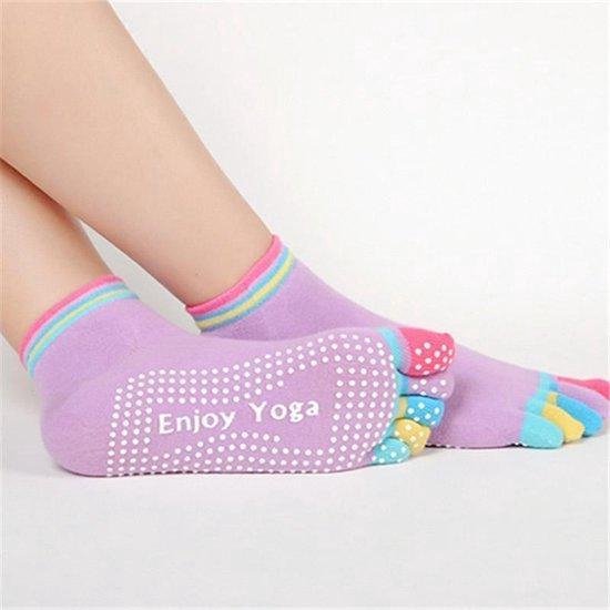 Yoga sokken - Antislip - Paars met gekleurde tenen - Maat 36 tot 40