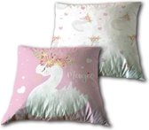 decoratiekussen zwaan 35 cm polyester roze/wit