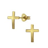 Joy|S - Zilveren kruis oorbellen - 7 x 11 mm - 14k goudplating